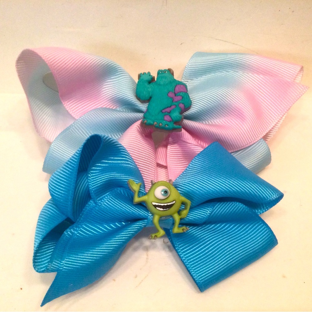 Pixar Monster Inc Hair Bow Clip Sully Mike Barrette Pony Tail Blue And Pink.